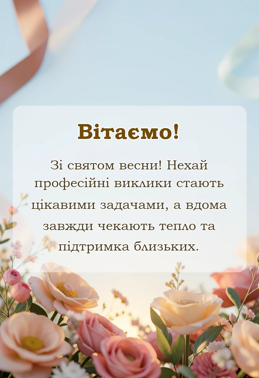 листівка з побажанням - привітання з міжнародним жіночим днем колегам