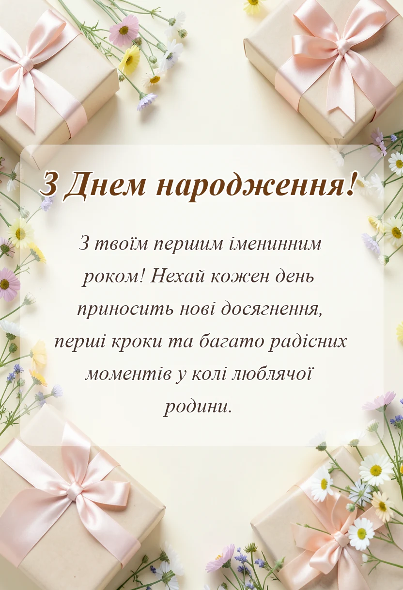 красива листівка: привітання з першим днем народження малюка