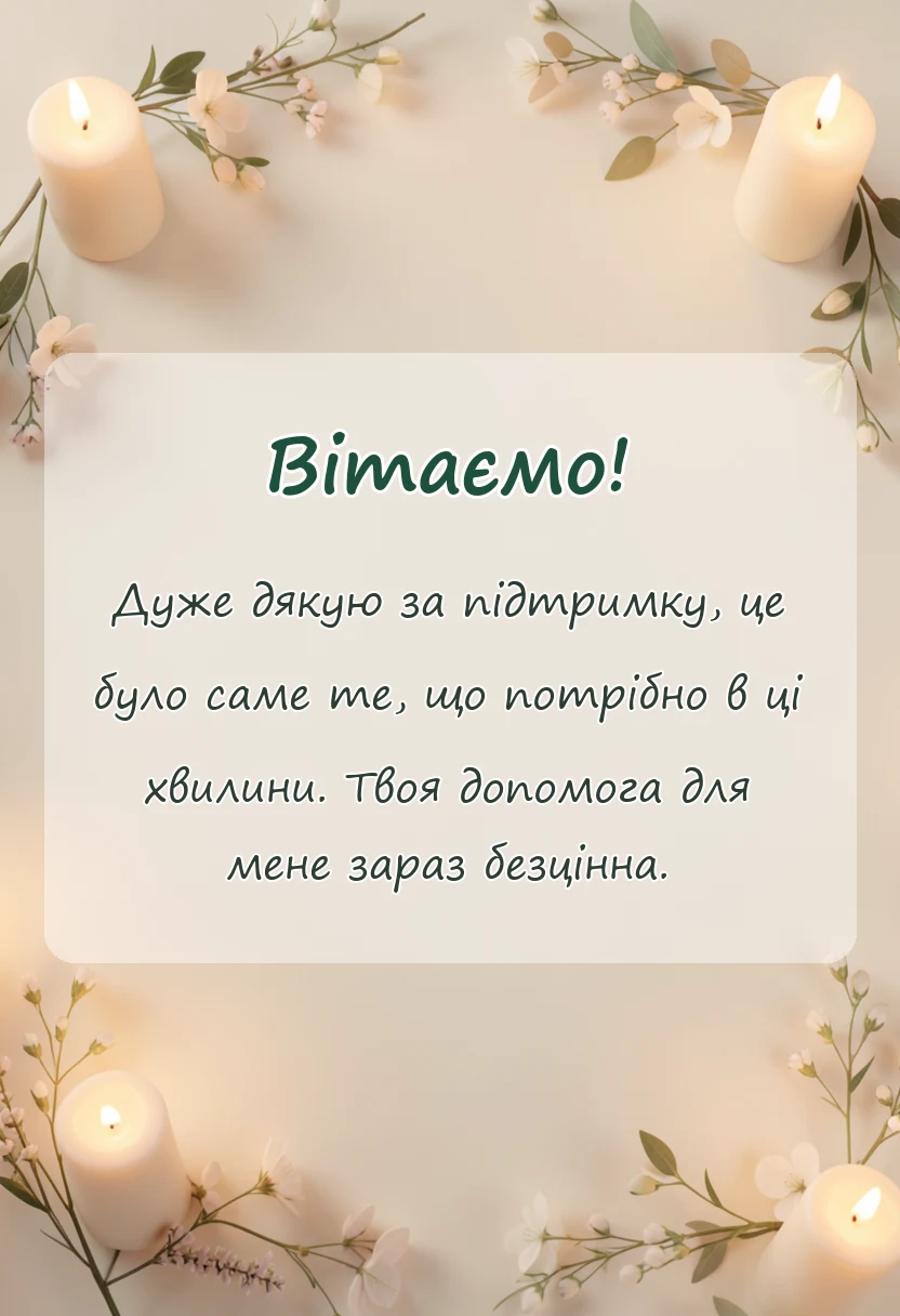листівка з побажанням - подяка за допомогу своїми словами