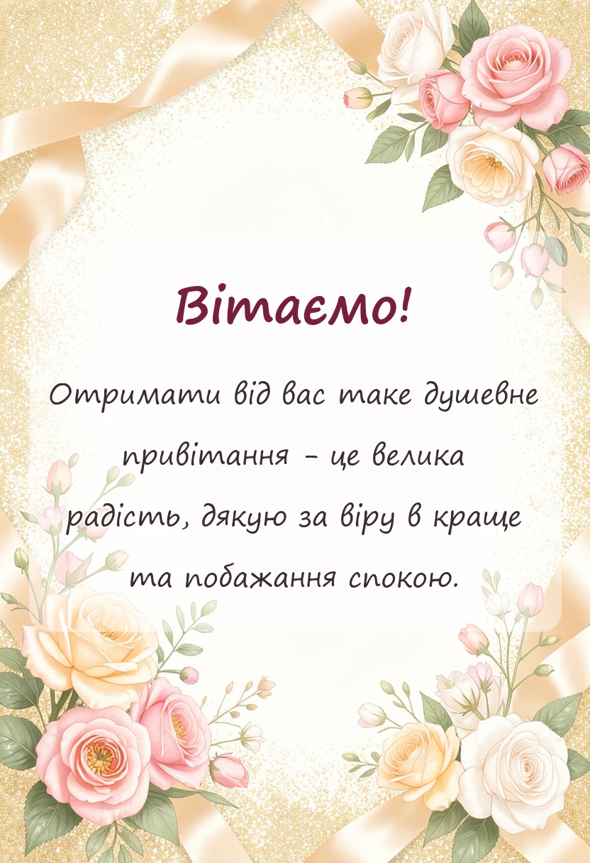 листівка з побажанням - подяка за привітання мирного неба своїми словами