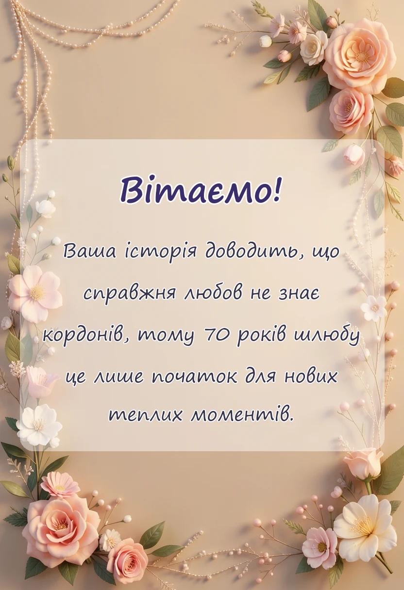 унікальна листівка - привітання з 70 роками весілля