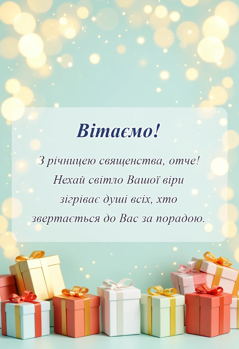 вітальна листівка - привітання священика з річницею священства