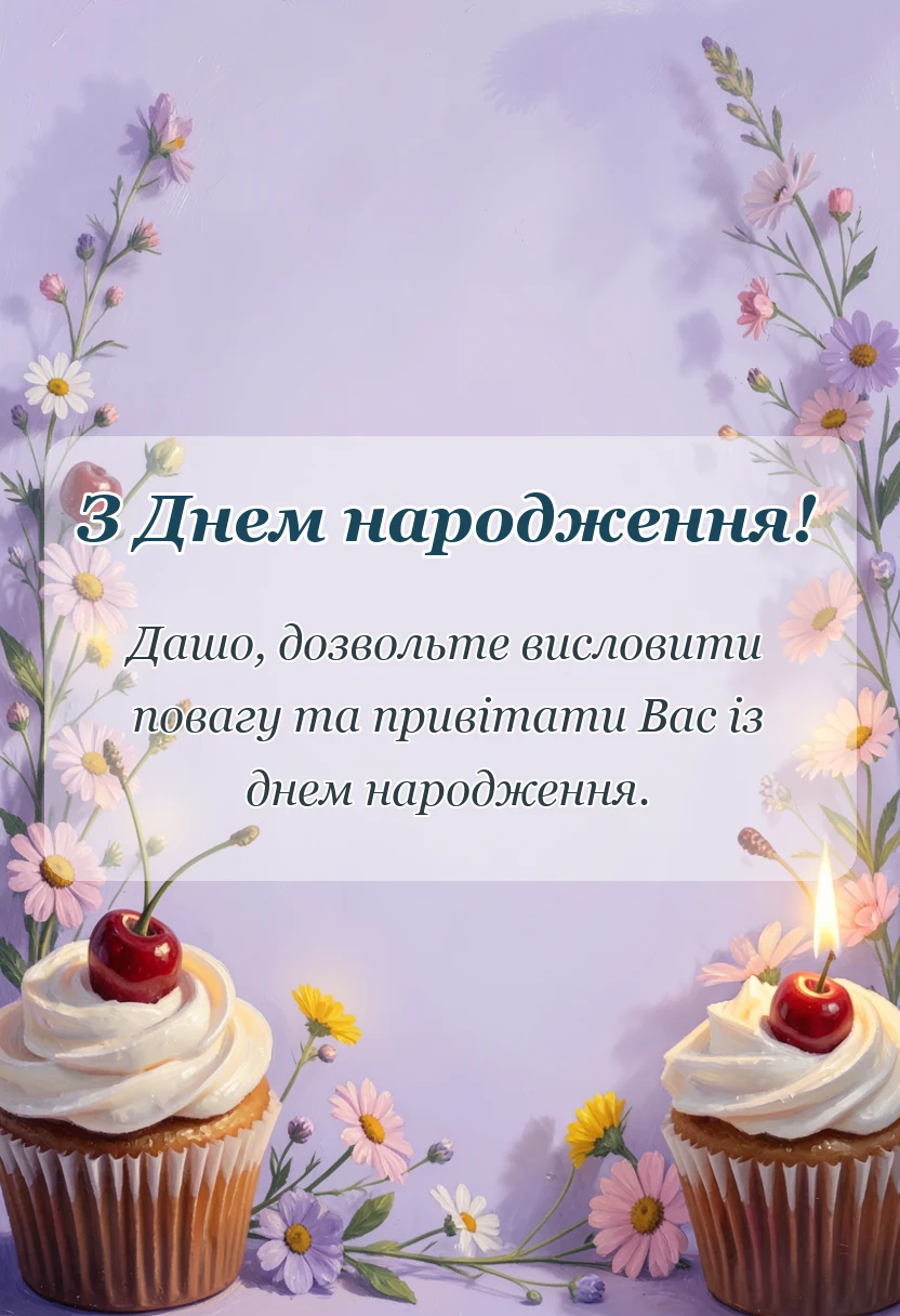 листівка з побажанням - привітання з днем народження даша