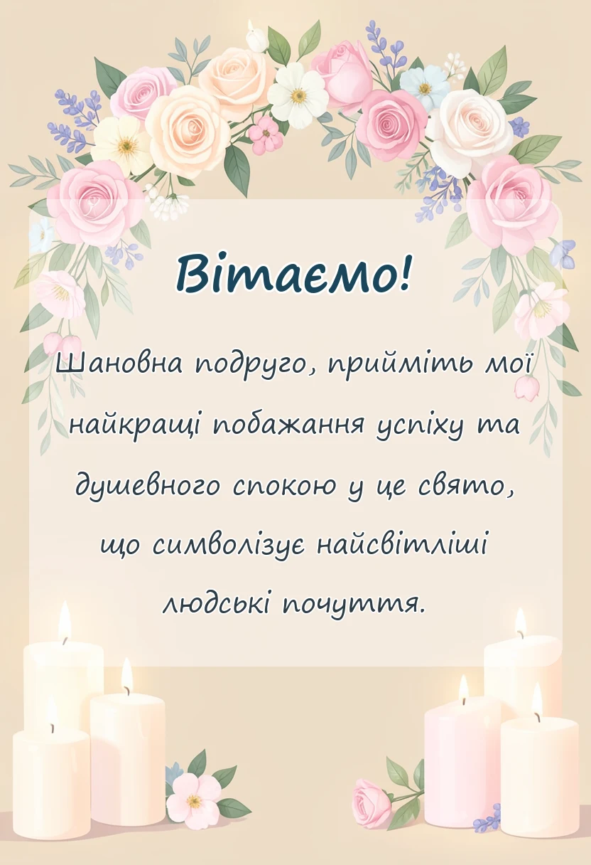 вітальна листівка - привітання з днем святого валентина подрузі