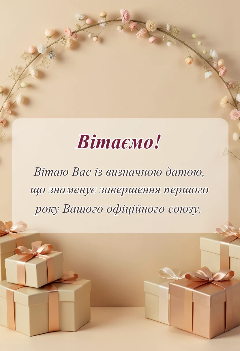 красива листівка: привітання з річницею весілля 1 рік своїми словами чоловікові