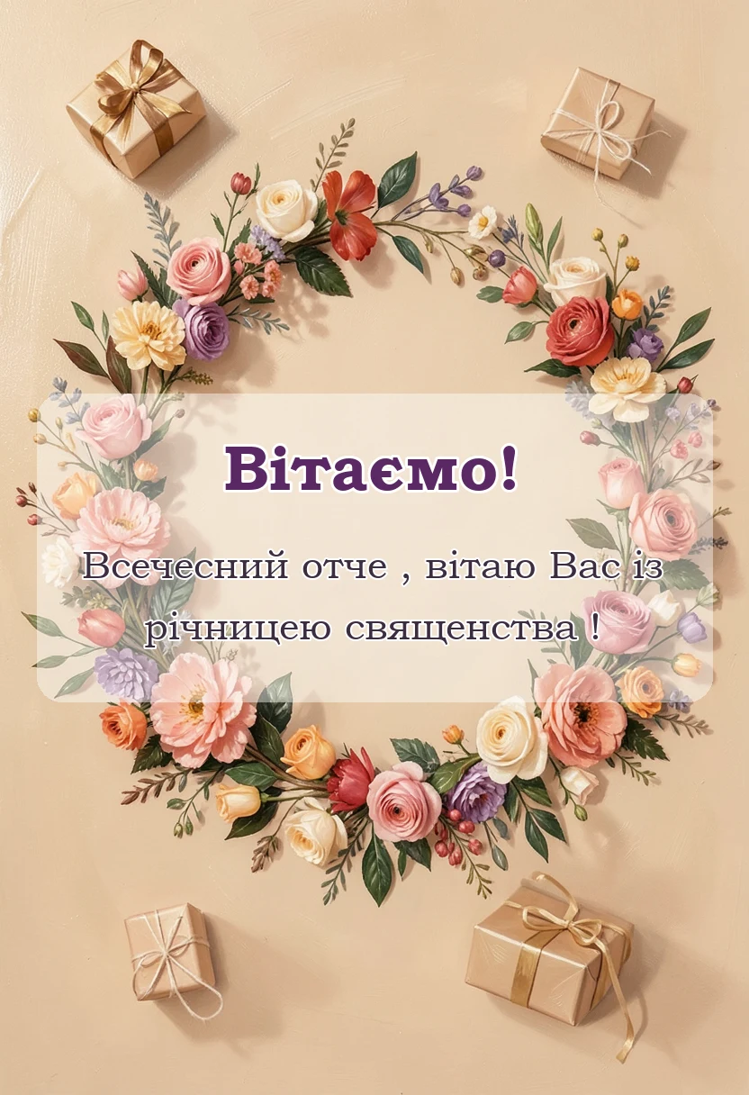 вітальна листівка - привітання священика з річницею священства