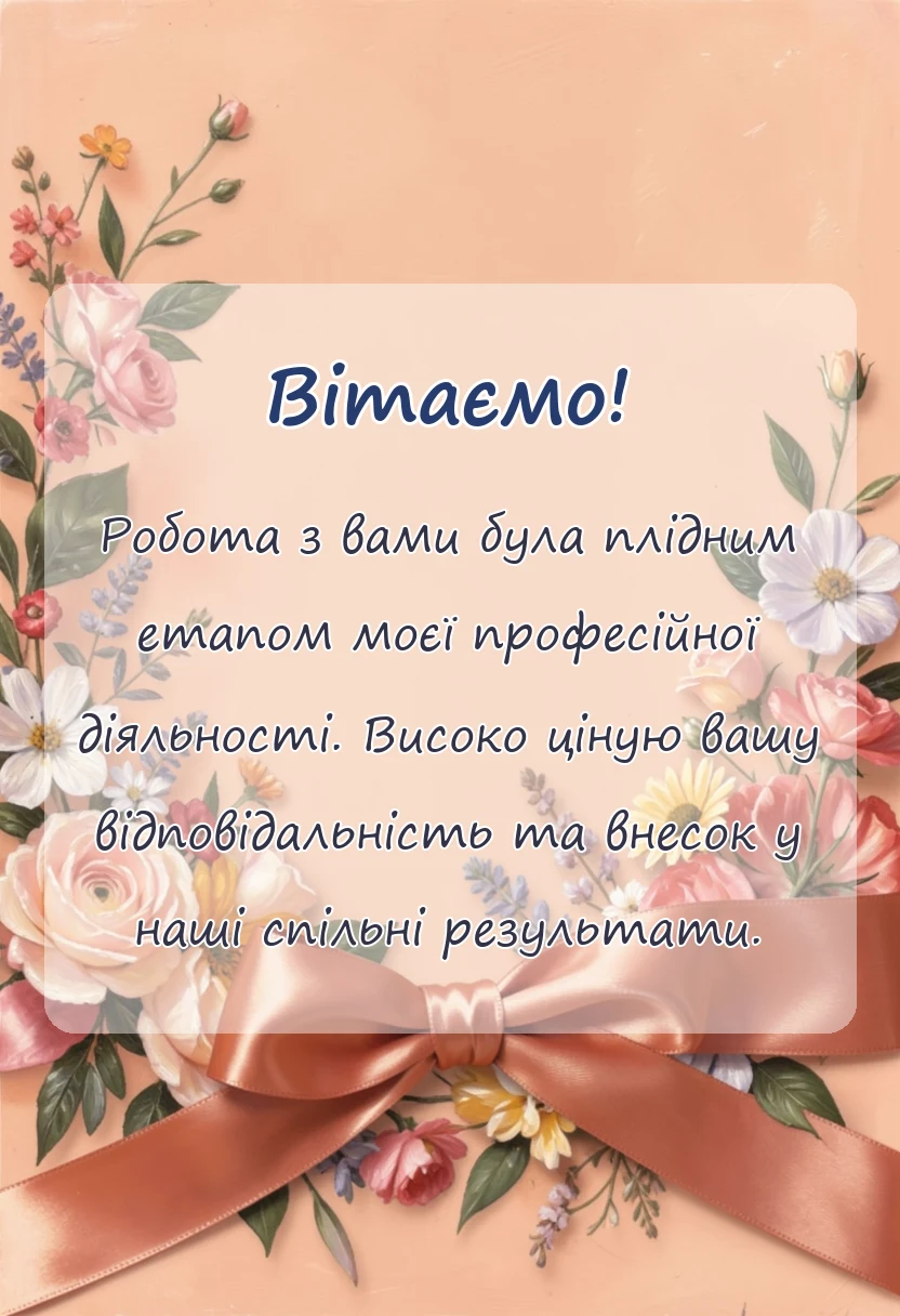 вітальна листівка - прощальні слова при звільненні з роботи колезі