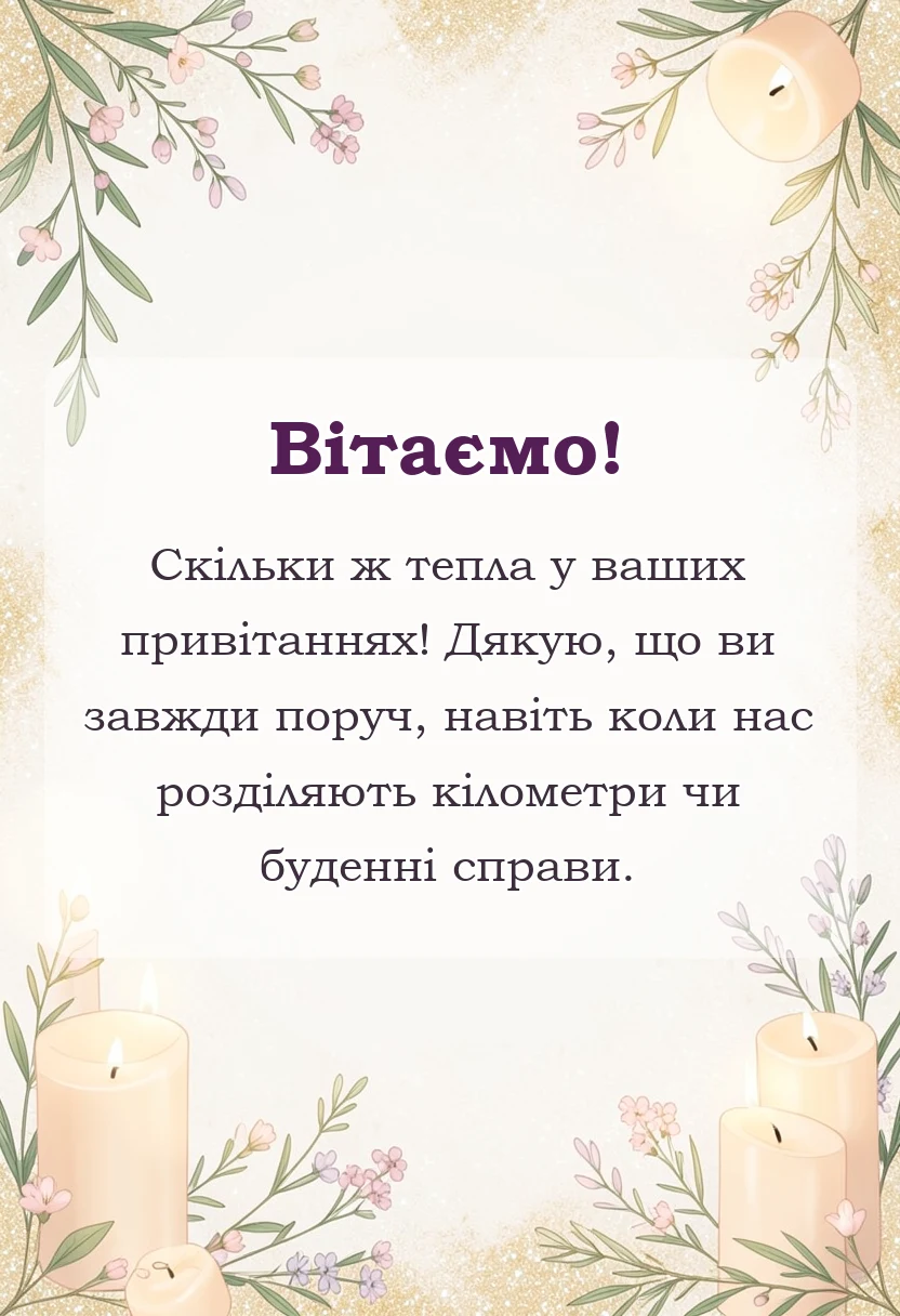 листівка з побажанням - подяка друзям за привітання