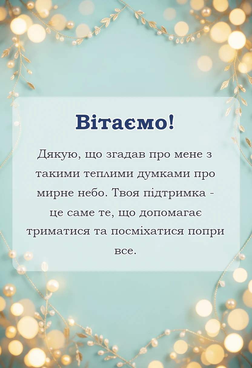 вітальна листівка - подяка за побажання мирного неба