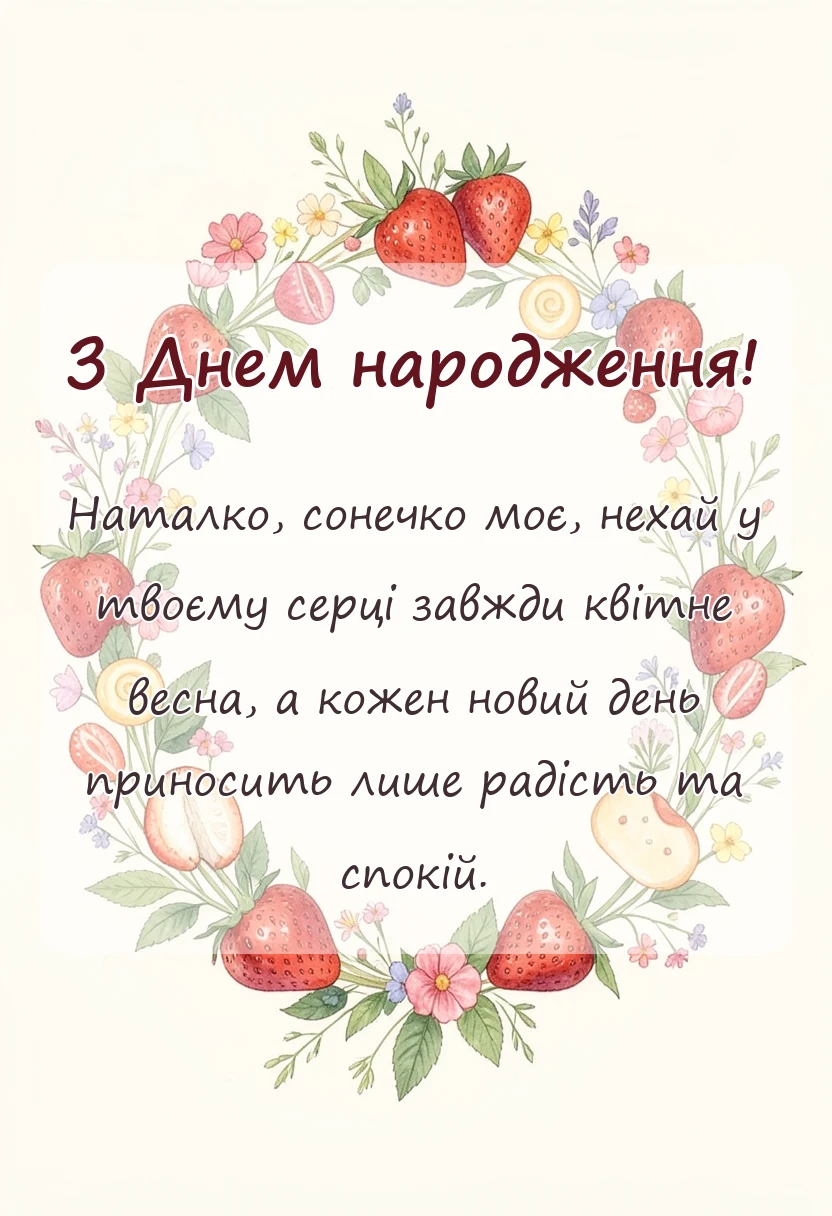 листівка з побажанням - привітання з днем народження наталія