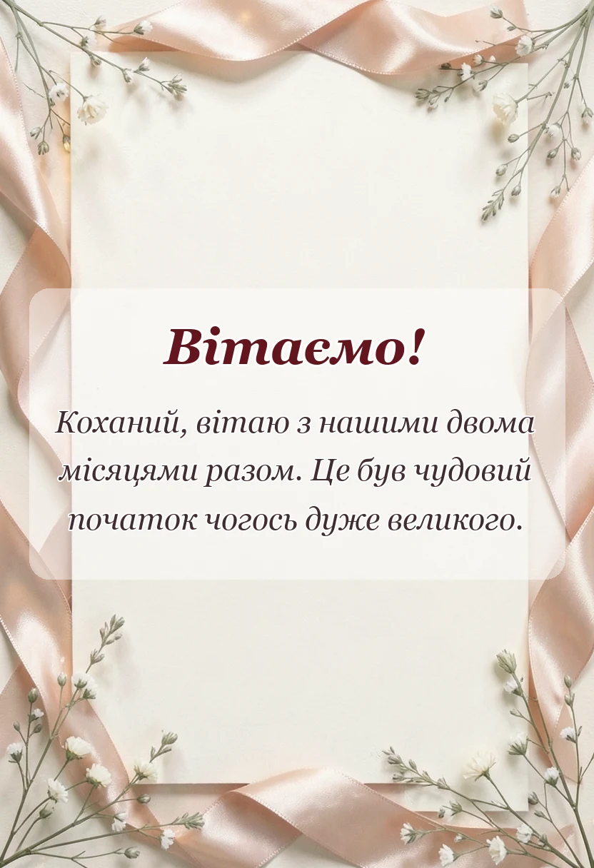 вітальна листівка - привітання своїми словами хлопцю і дівчині на 2 місяці разом