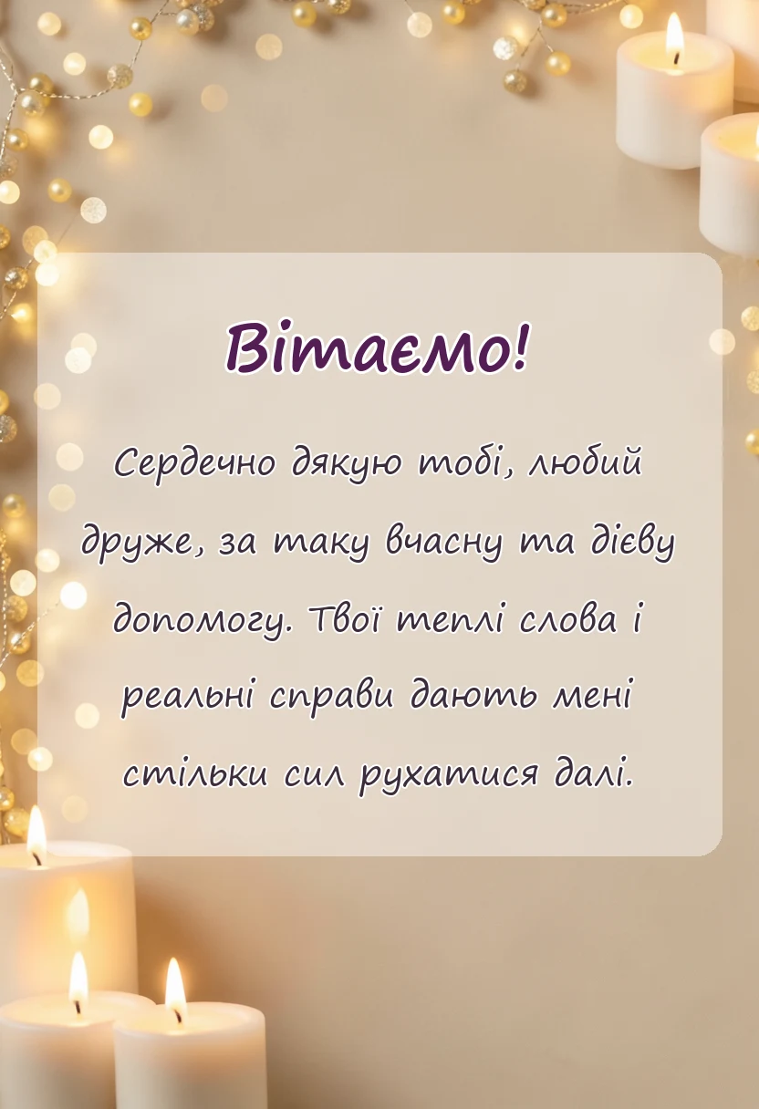 вітальна листівка - подяка за допомогу своїми словами