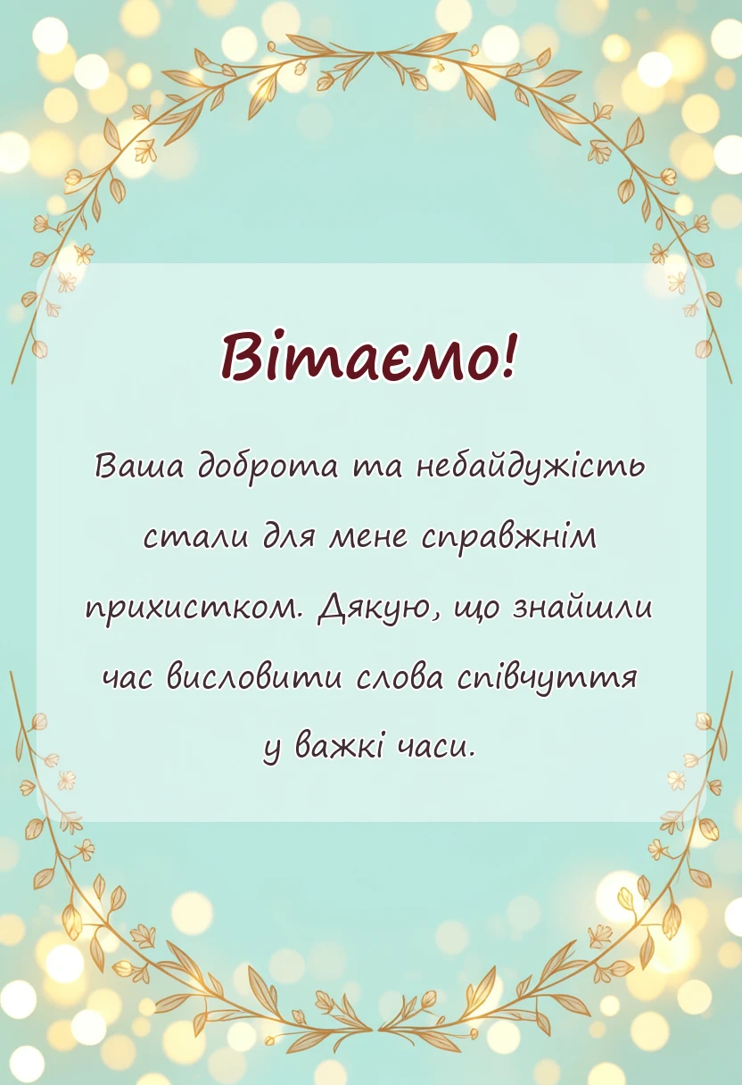 листівка з побажанням - подяка за співчуття з приводу смерті