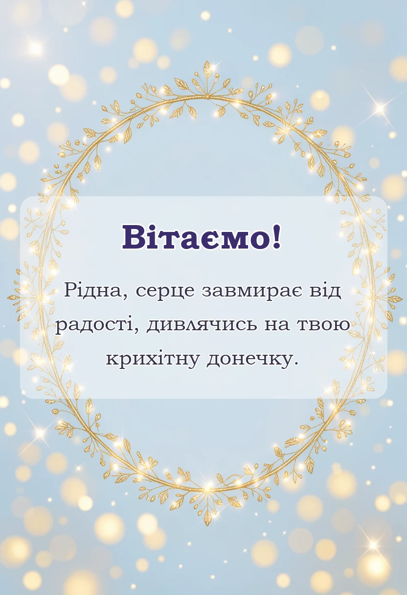 вітальна листівка - короткі вітання з народженням донечки своїми словами