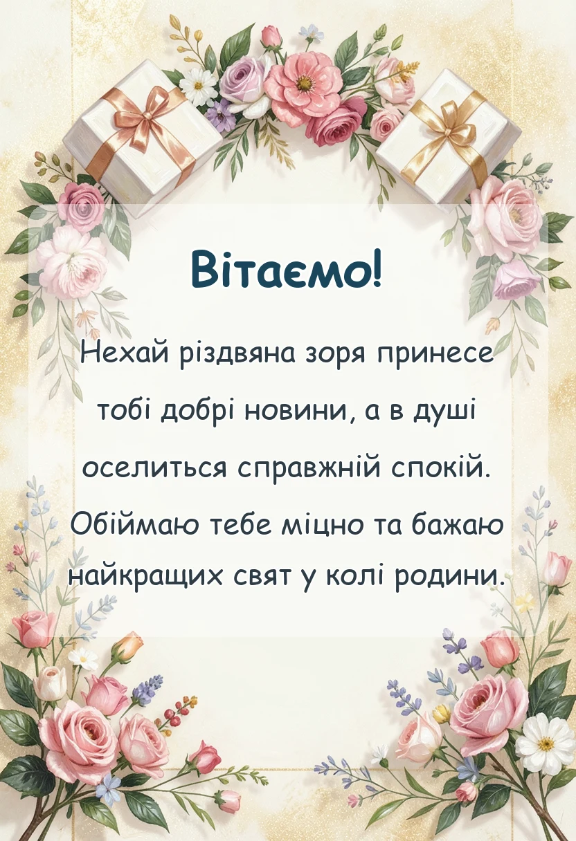 вітальна листівка - короткі привітання з різдвом христовим своїми словами