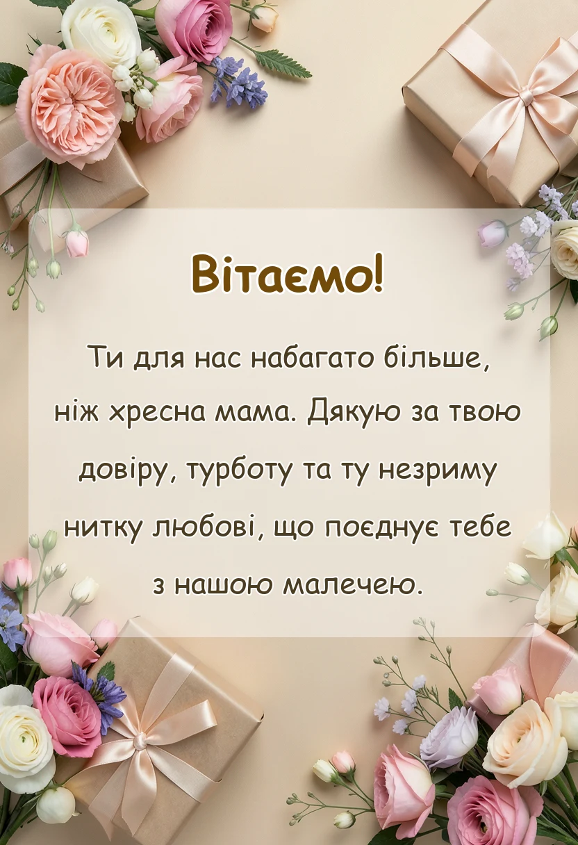 святкова картинка: подяка за довіру бути хресною