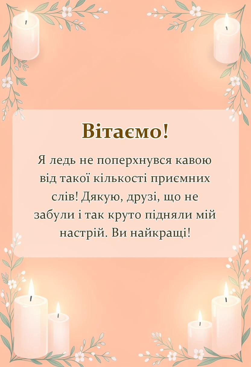 вітальна листівка - подяка друзям за привітання
