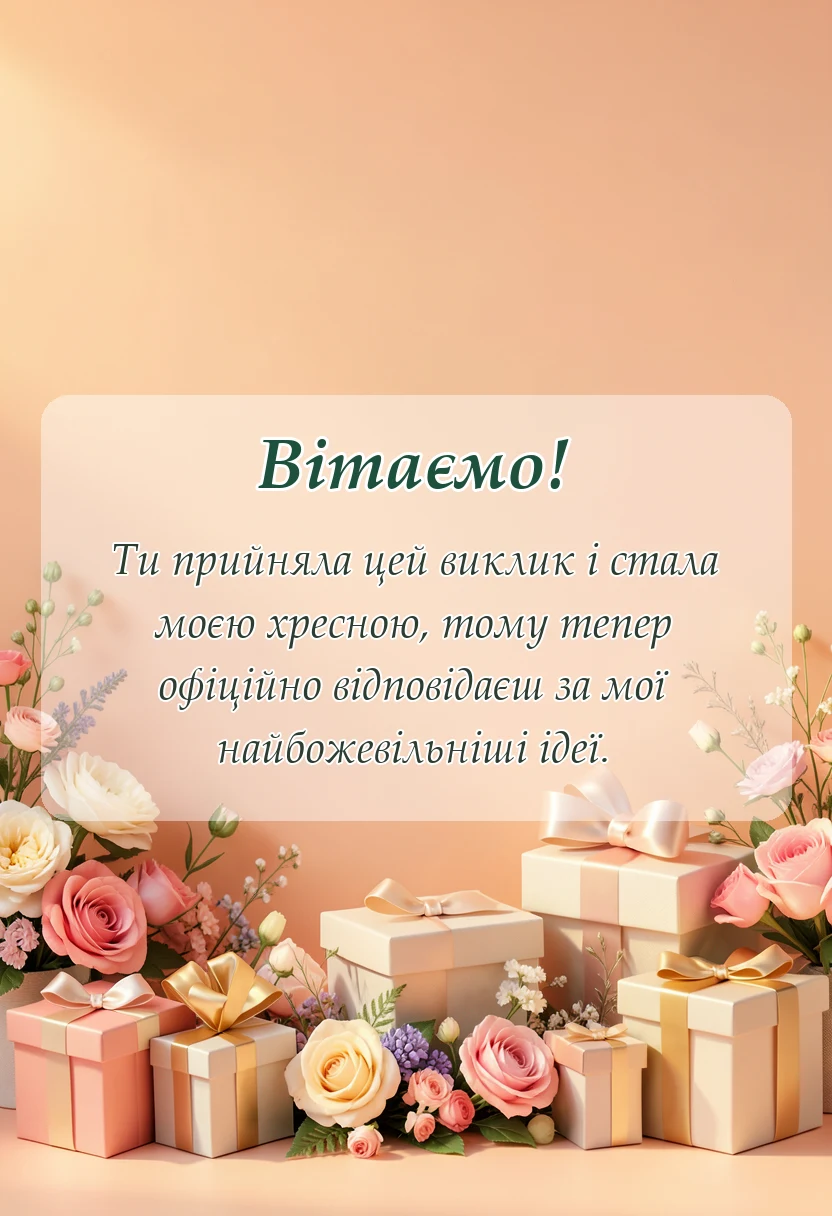 листівка з побажанням - подяка за довіру бути хресною