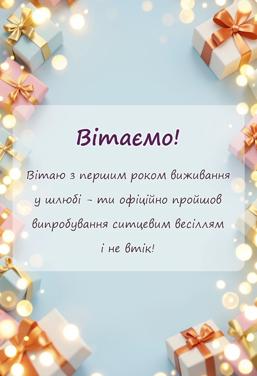 святкова картинка: привітання з річницею весілля 1 рік своїми словами чоловікові