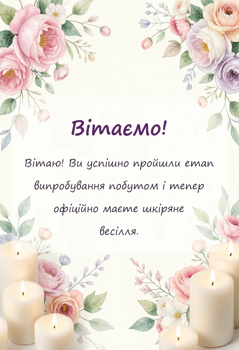 красива листівка: привітання з річницею весілля 3 роки
