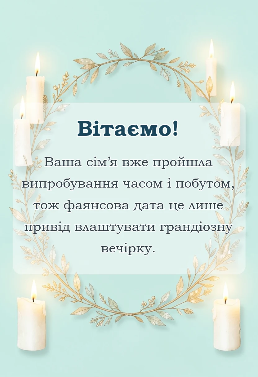 красива листівка: привітання з фаянсовим весіллям