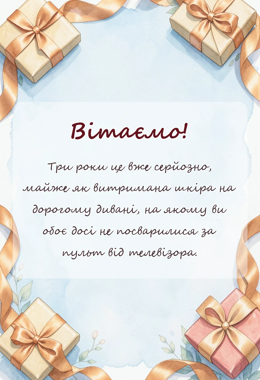 унікальна листівка - шкіряне весілля привітання