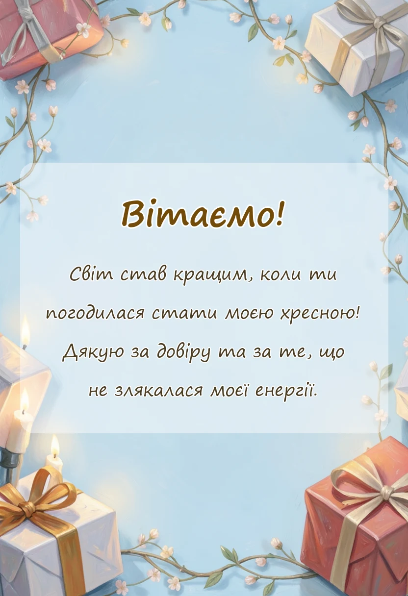 унікальна листівка - подяка за довіру бути хресною