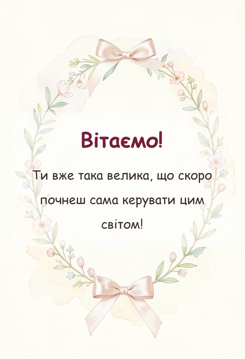 вітальна листівка - привітання з днем народження 5 років дівчинці
