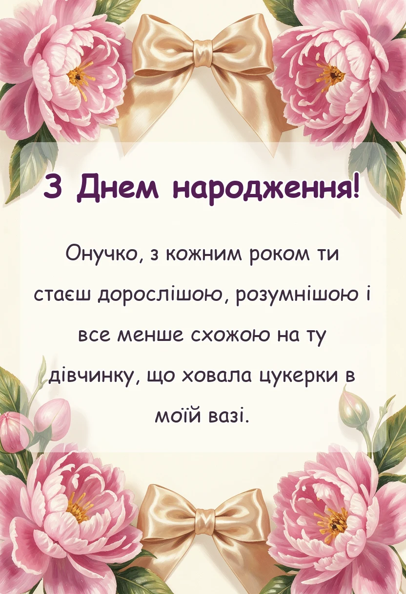 красива листівка: привітання з днем народження онучки бабусі