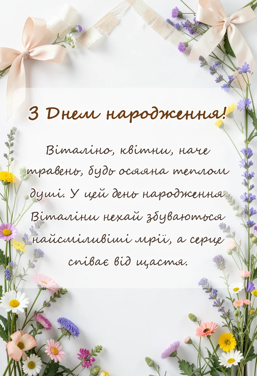 унікальна листівка - привітання з днем народження віталіна