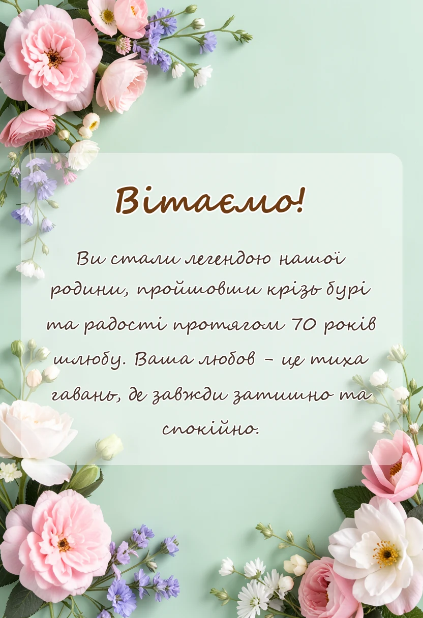 унікальна листівка - привітання з 70 роками весілля своїми словами