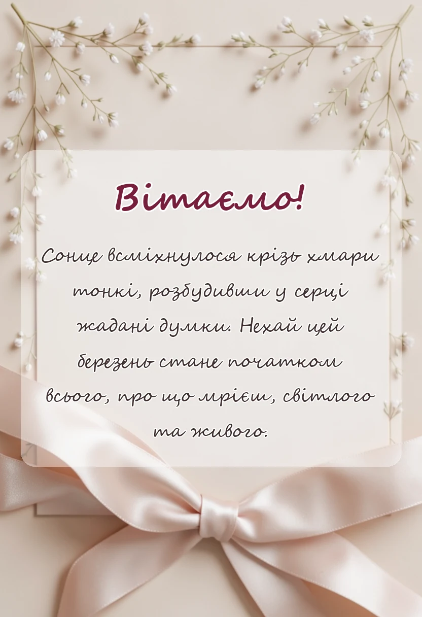 унікальна листівка - привітання з першим днем весни