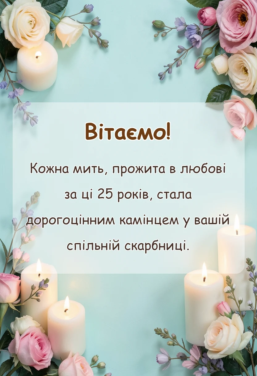 вітальна листівка - привітання зі срібним весіллям у прозі