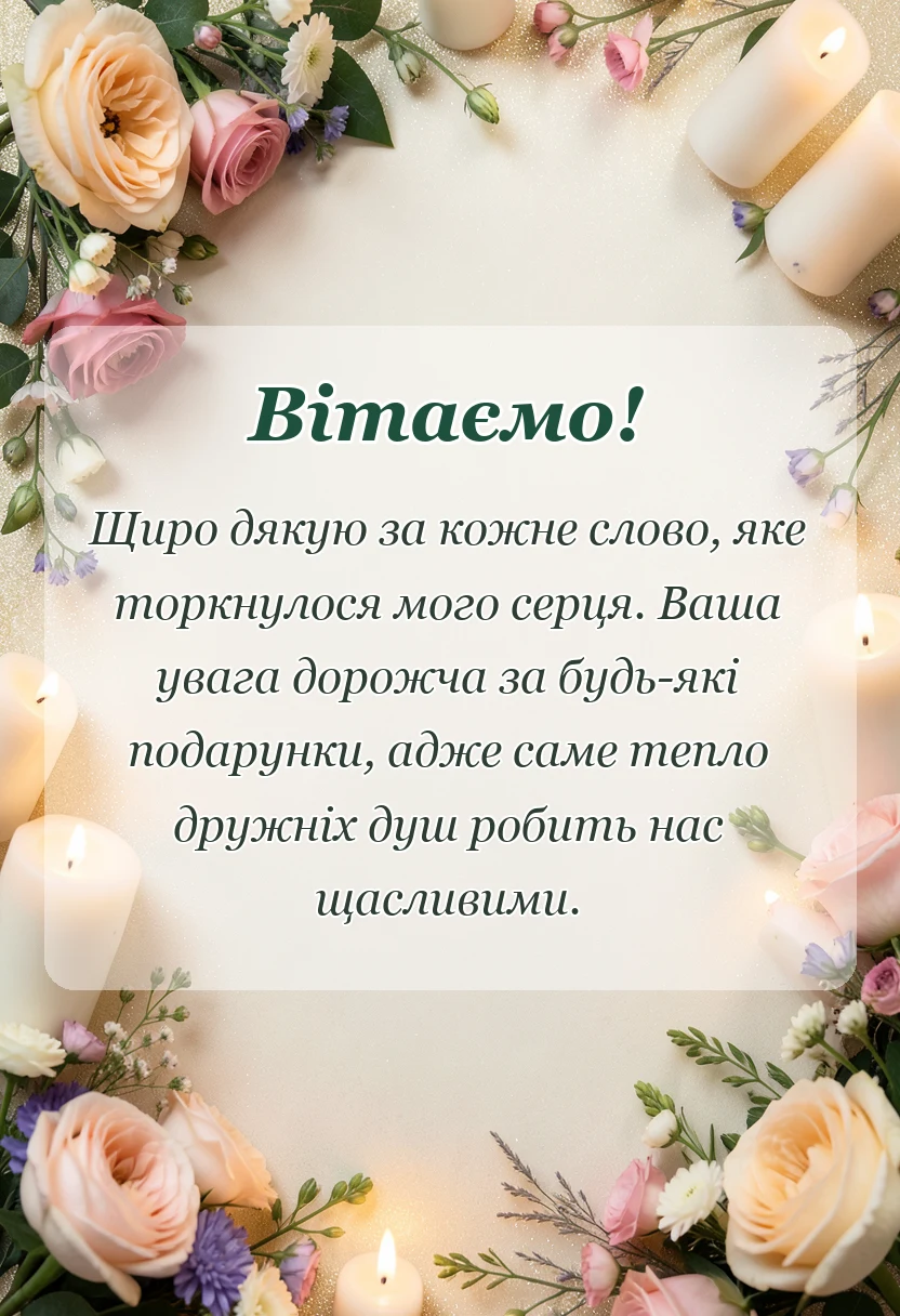 листівка з побажанням - подяка друзям за привітання