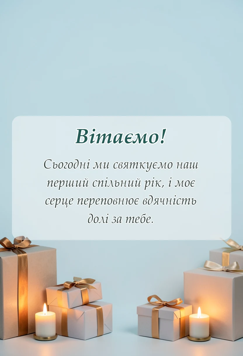 вітальна листівка - привітання з річницею весілля 1 рік своїми словами чоловікові
