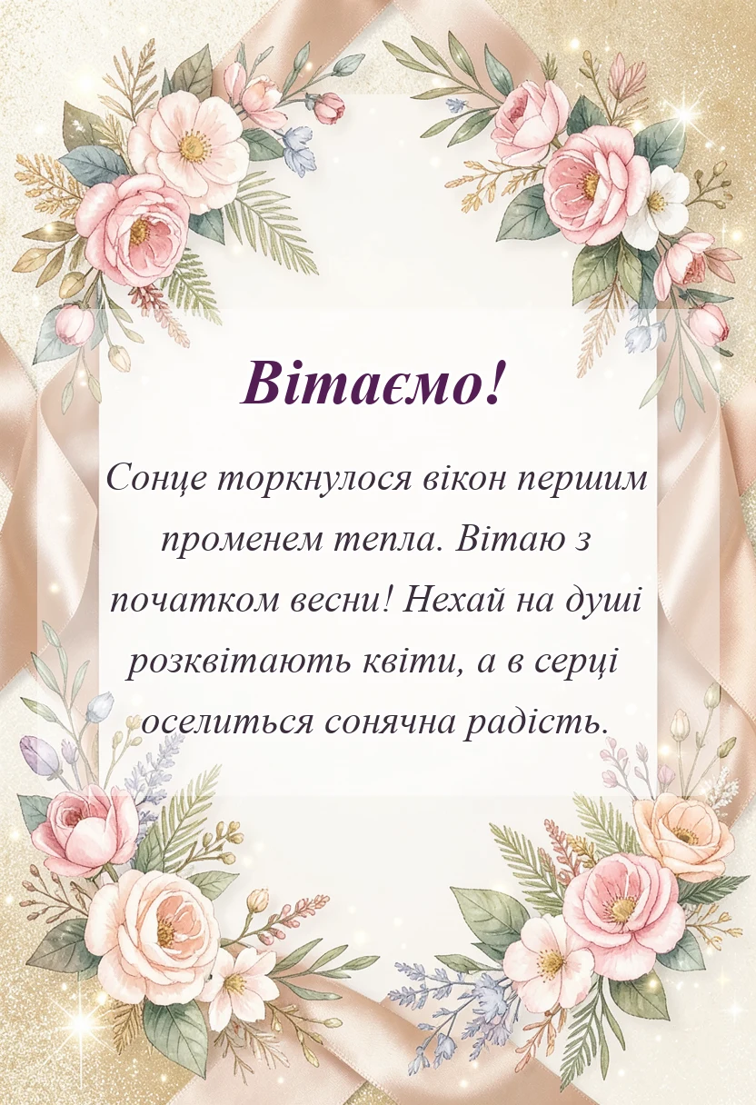 вітальна листівка - картинки з першим днем весни