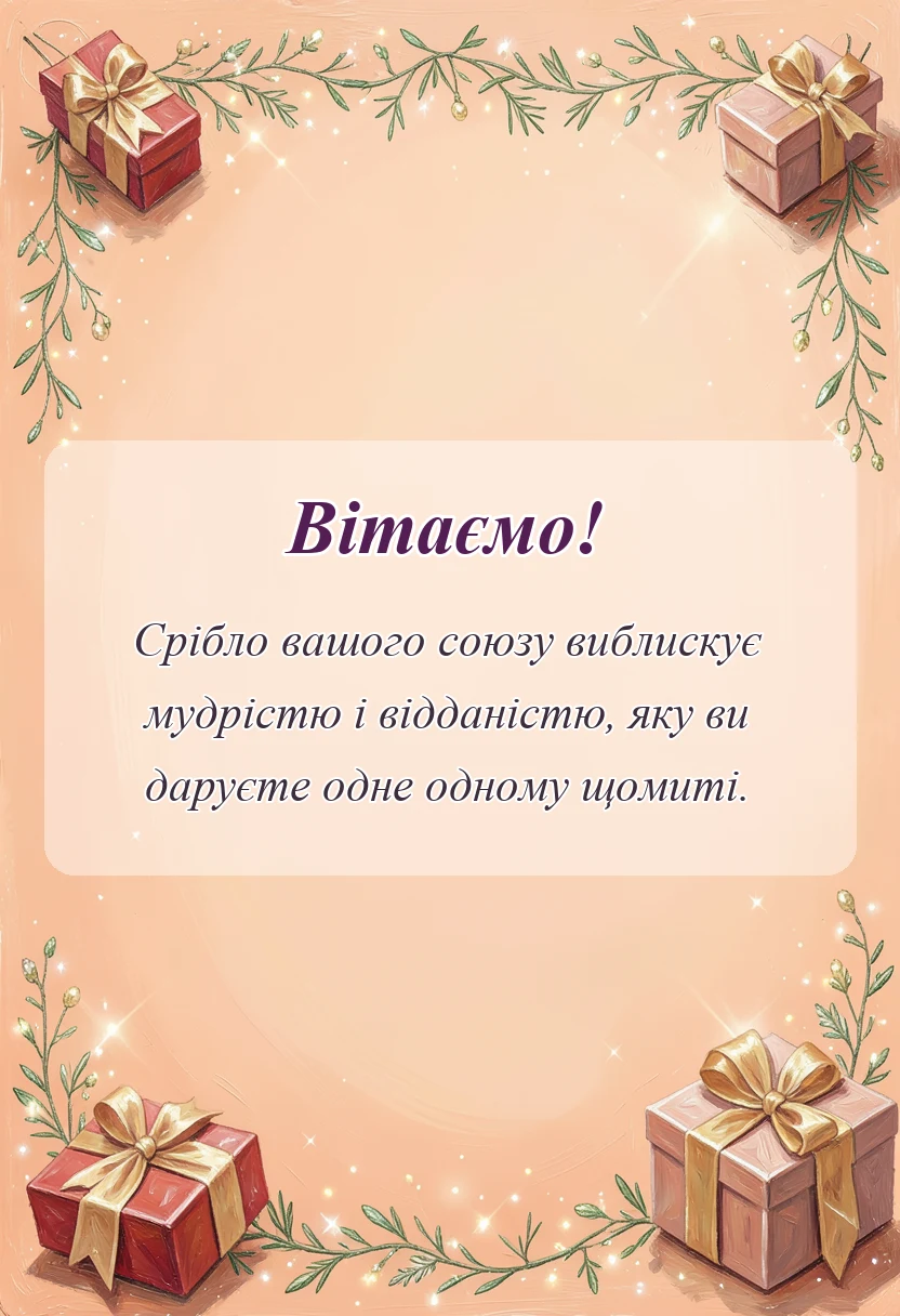 листівка з побажанням - привітання зі срібним весіллям у прозі