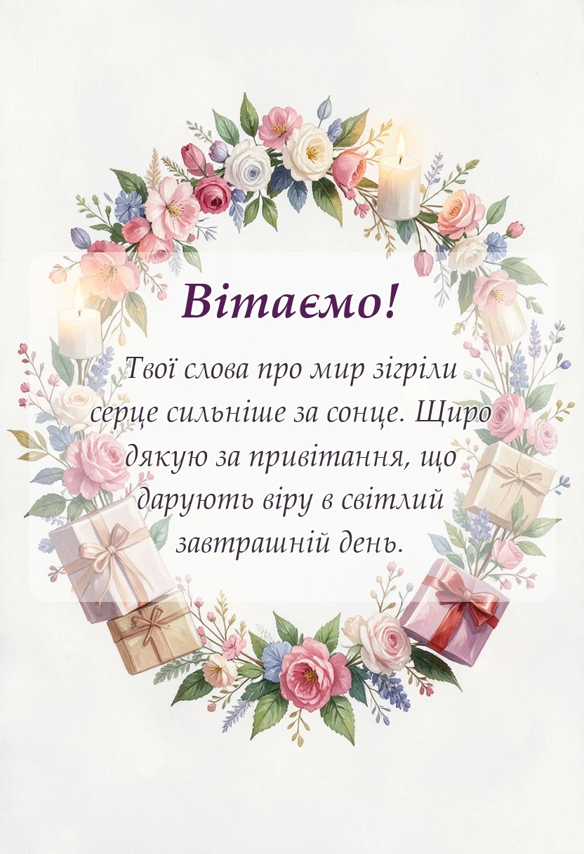 листівка з побажанням - подяка за побажання мирного неба