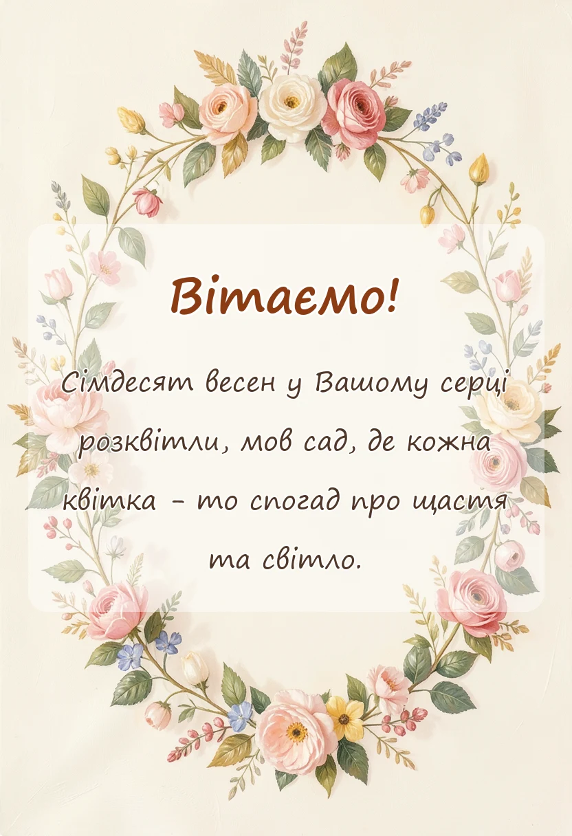унікальна листівка - привітання з 70-річчям жінці