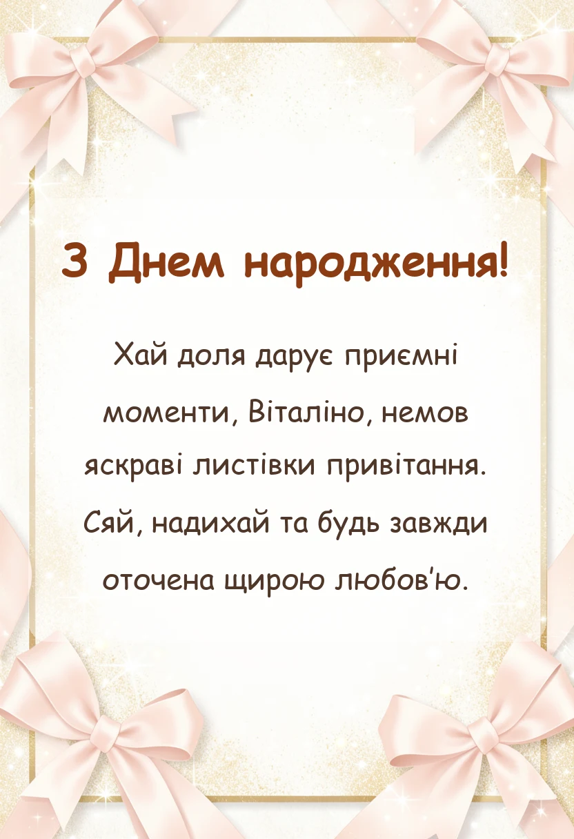 красива листівка: привітання з днем народження віталіна