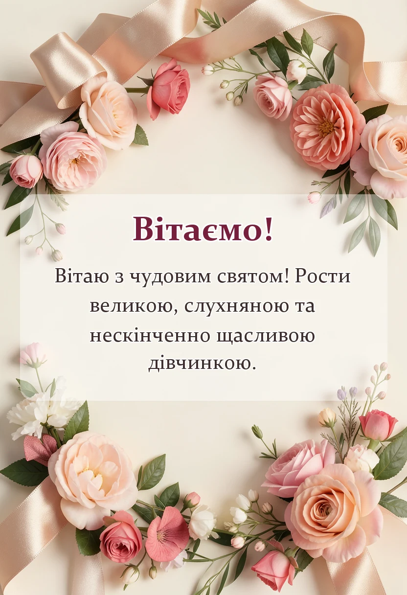 листівка з побажанням - привітання з днем народження 5 років дівчинці