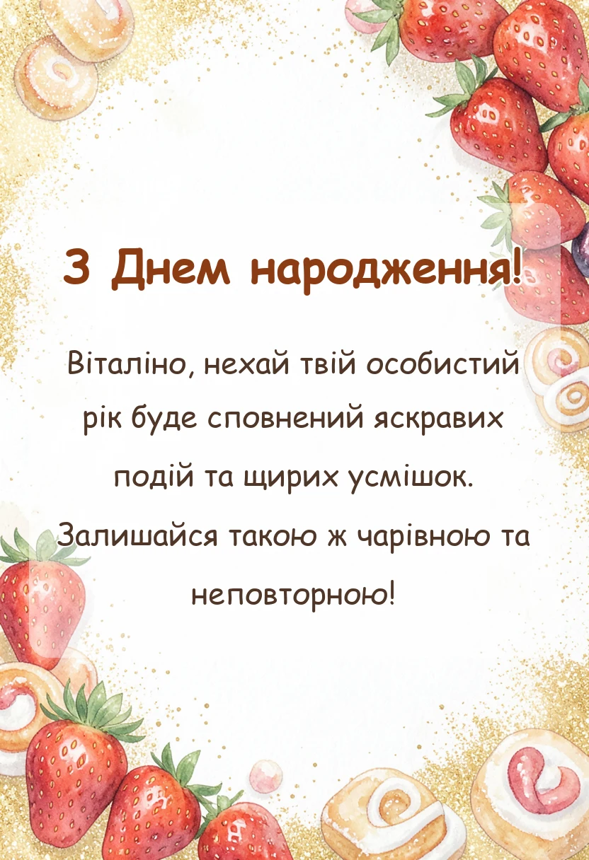 унікальна листівка - привітання з днем народження віталіна