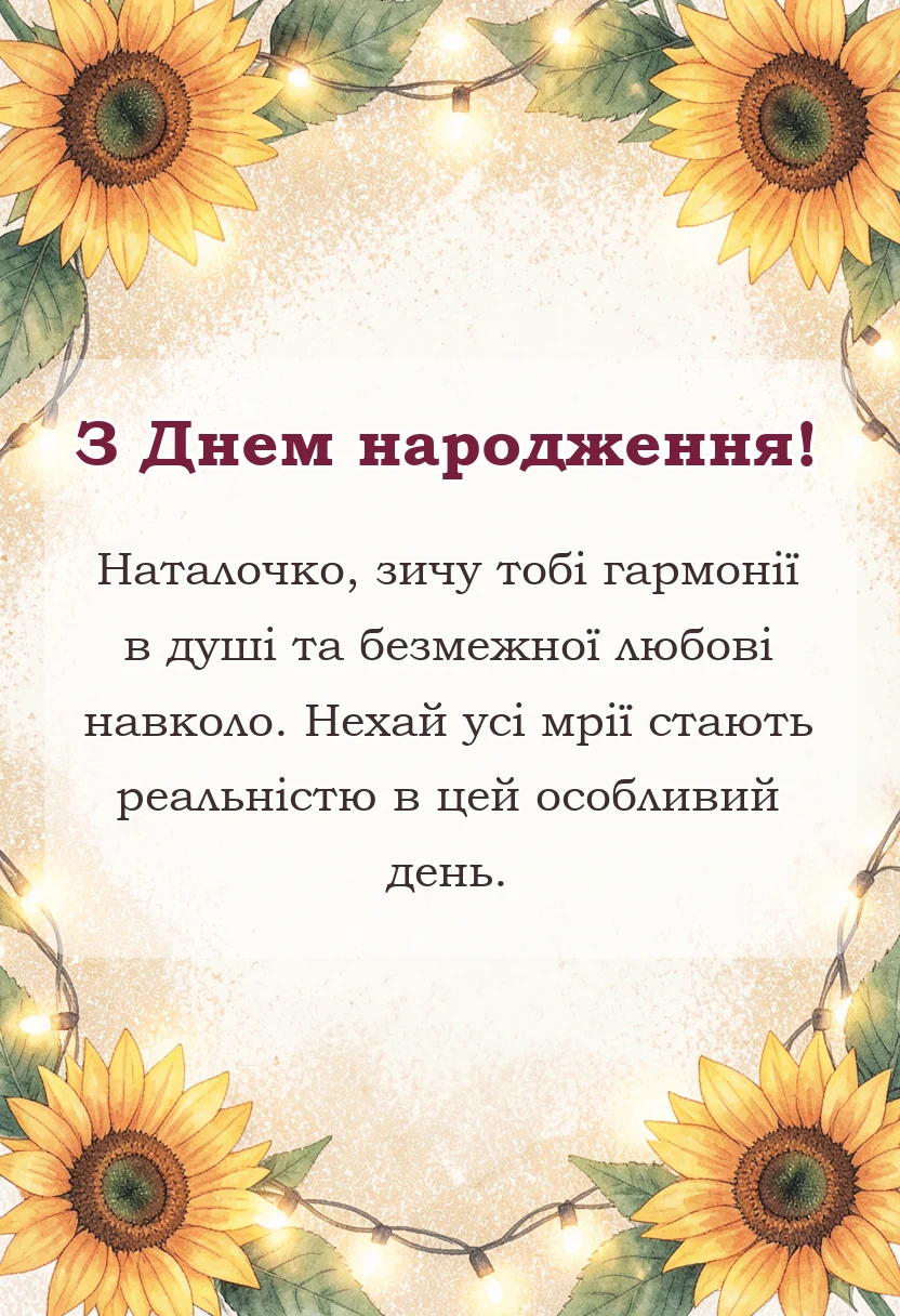 унікальна листівка - привітання з днем народження наталія