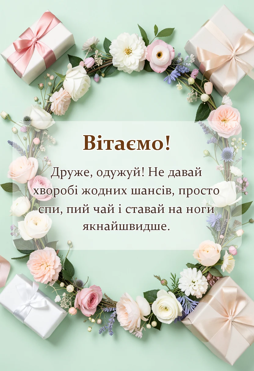 унікальна листівка - побажання одужання і здоровя