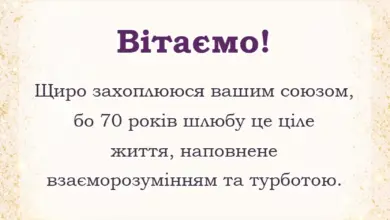 вітальна листівка - привітання з 70 роками весілля
