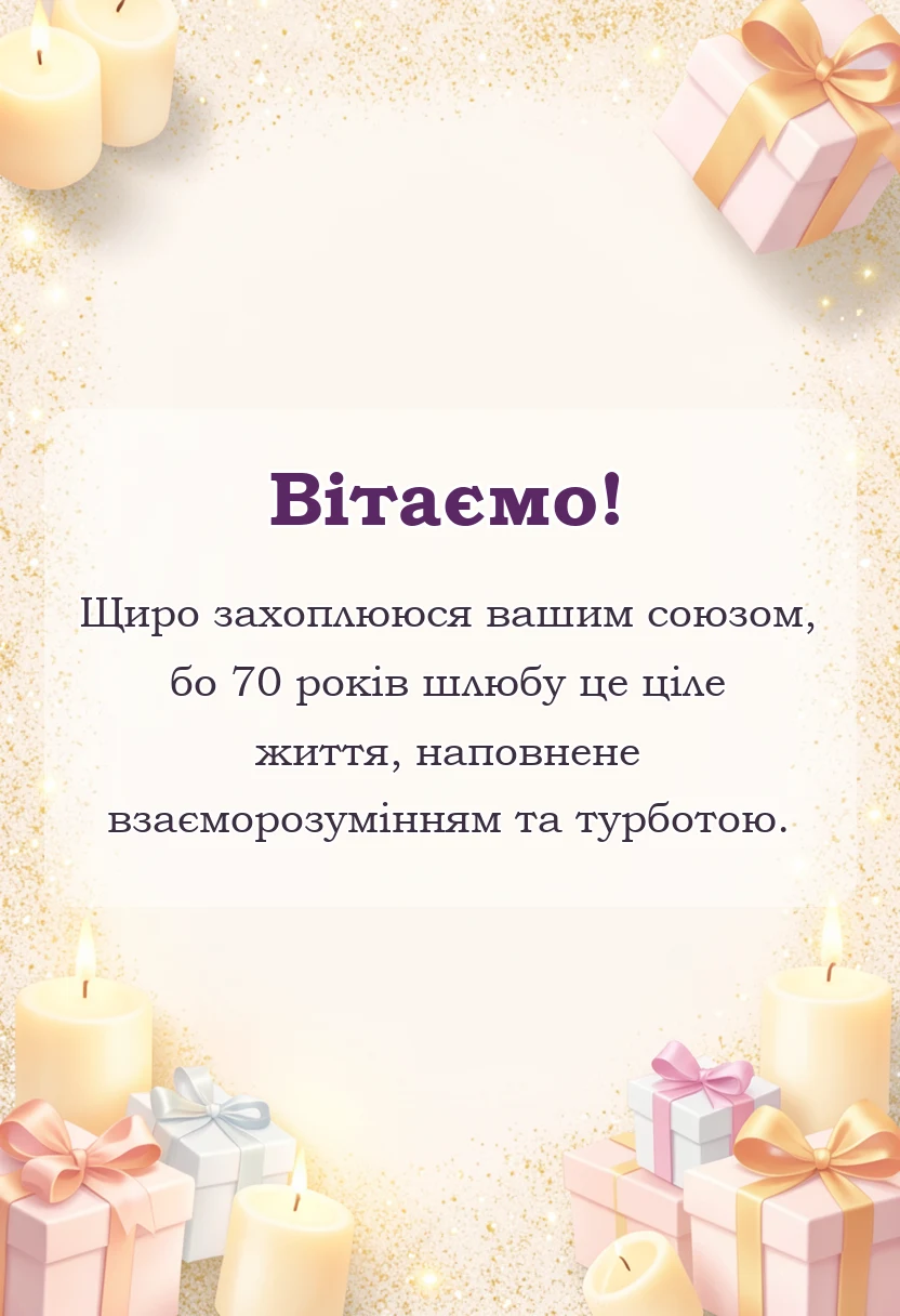 вітальна листівка - привітання з 70 роками весілля