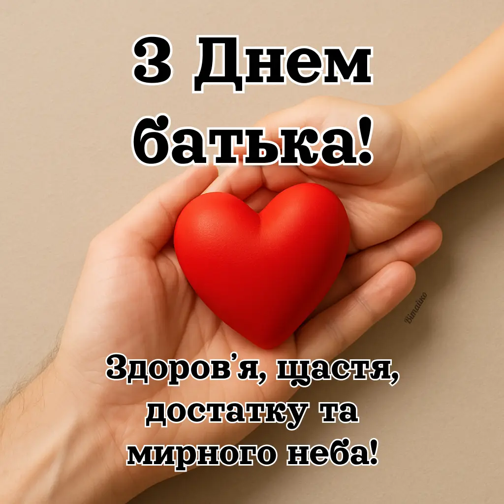 Дитина тримає червоне серце в долоні батька на День батька.