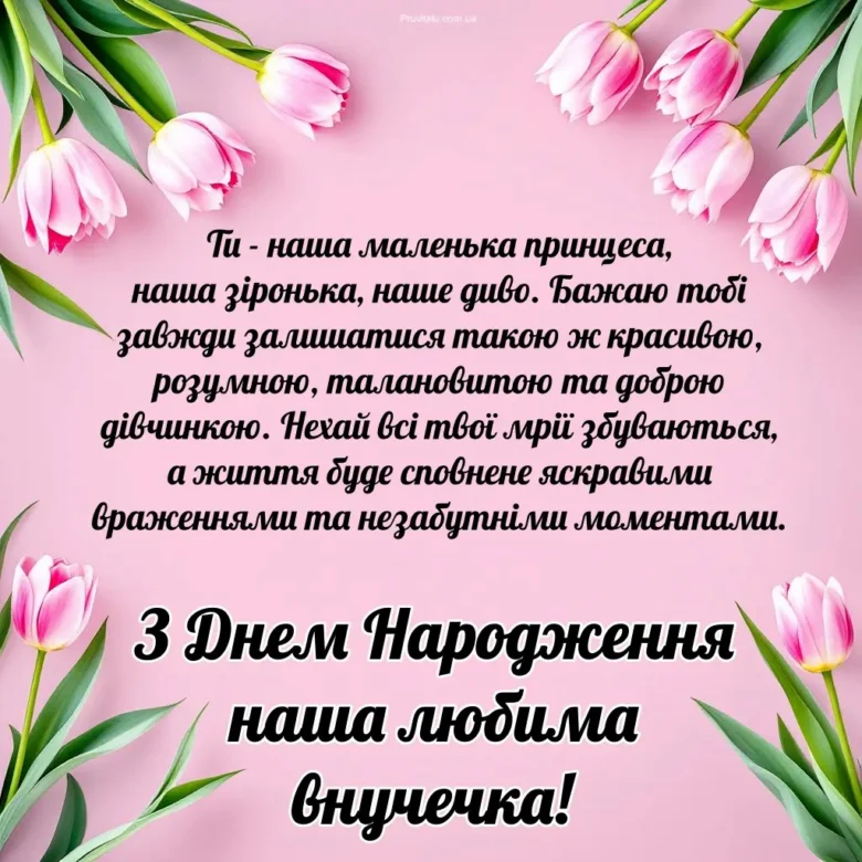 Квіти та привітання з днем народження онучці українською.