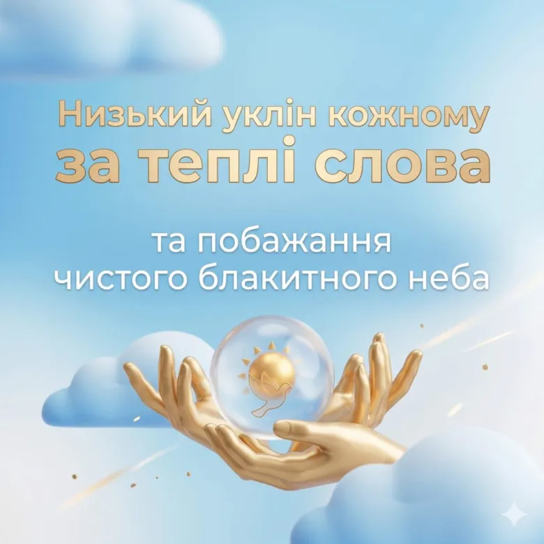 Золоті руки тримають сонце на блакитному небосхилі