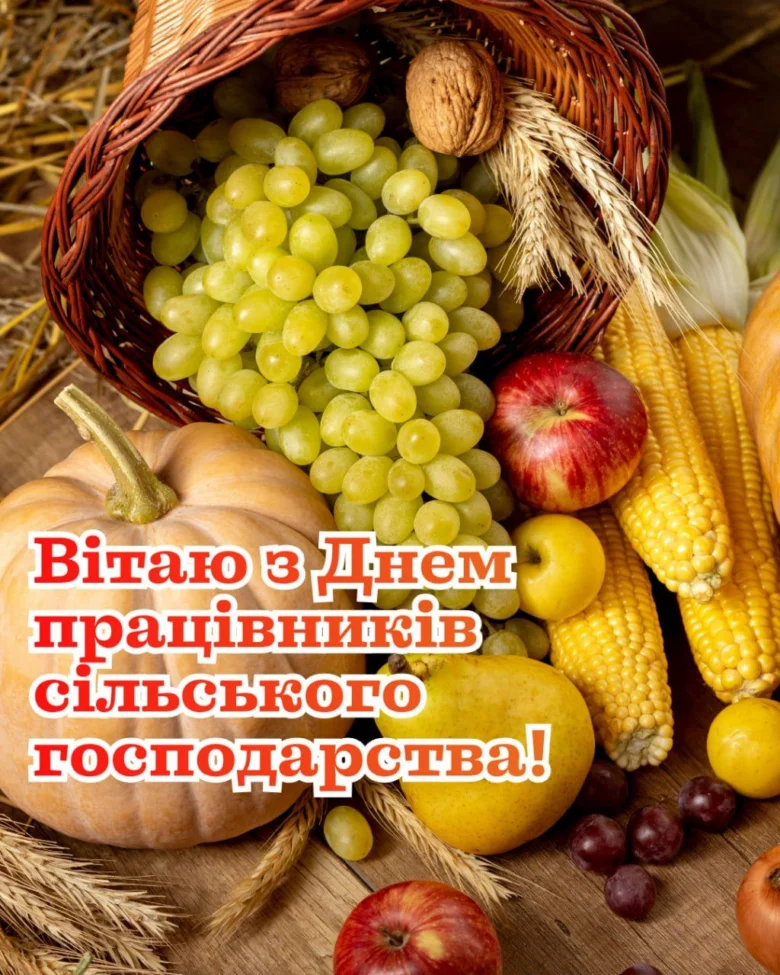 Осінній урожай: виноград, яблука, кукурудза та гарбуз для привітання працівників сільського господарства.
